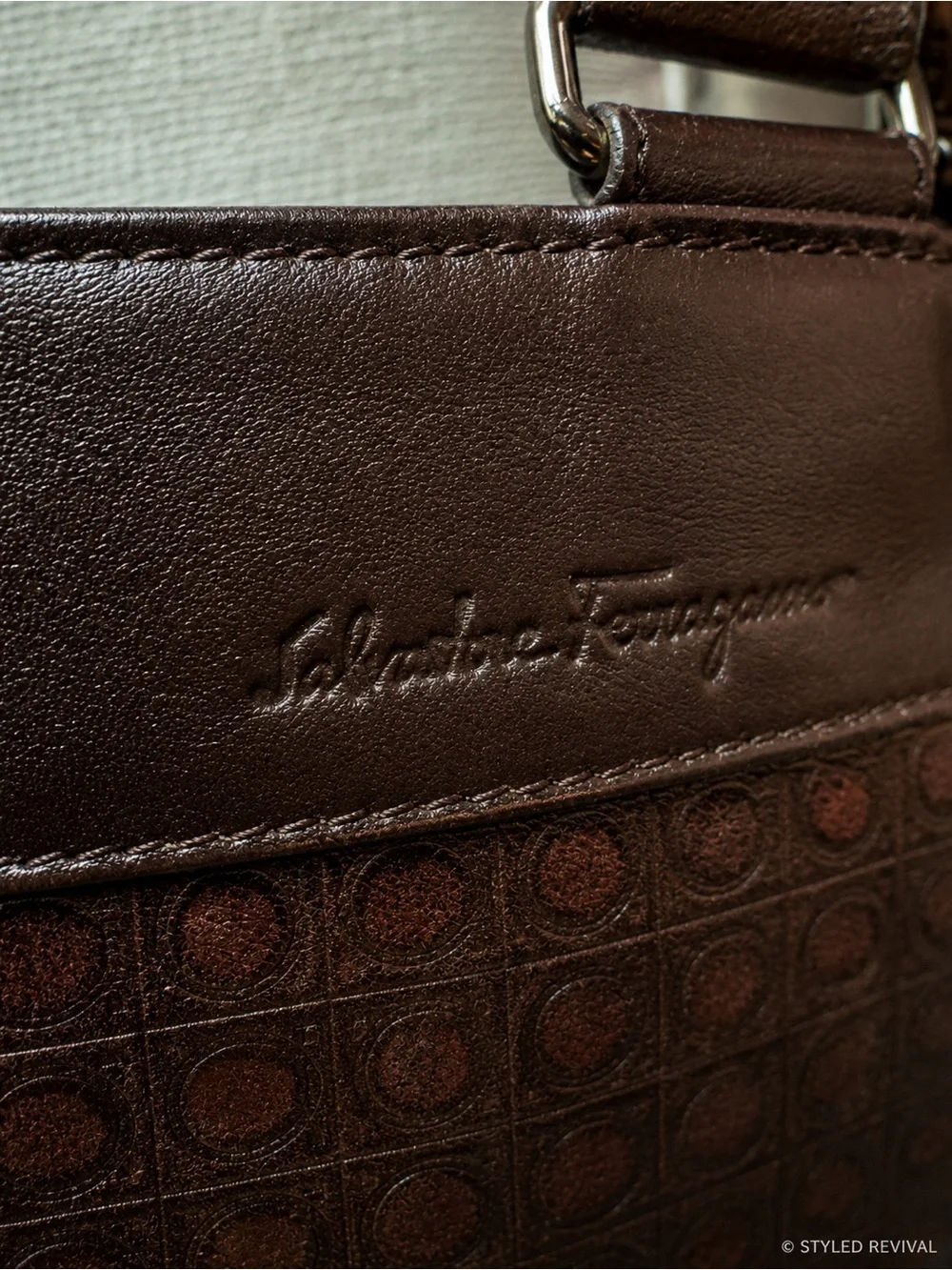Salvatore Ferragamo Gamma Gancini Leather Crossbody Messenger Bag Brown Unisex